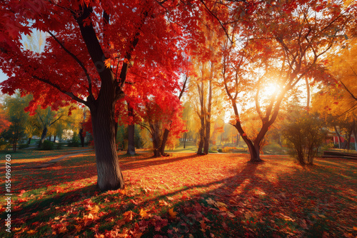 Colorful autumn background, beautiful fall nature wallpaper, red, yellow and orange leaves