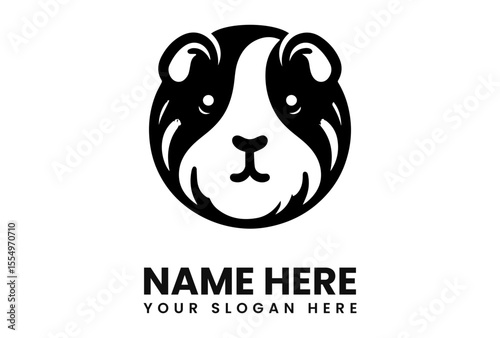 Black and white stylized guinea pig logo design, featuring a circular outline.