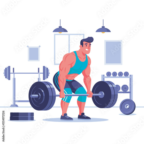 Powerful Weightlifter Performing a Deadlift Exercise in a Gym