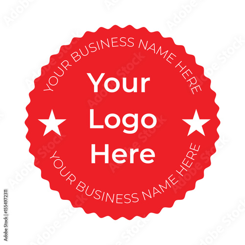 Red starburst seal with custom business name and logo placeholder
