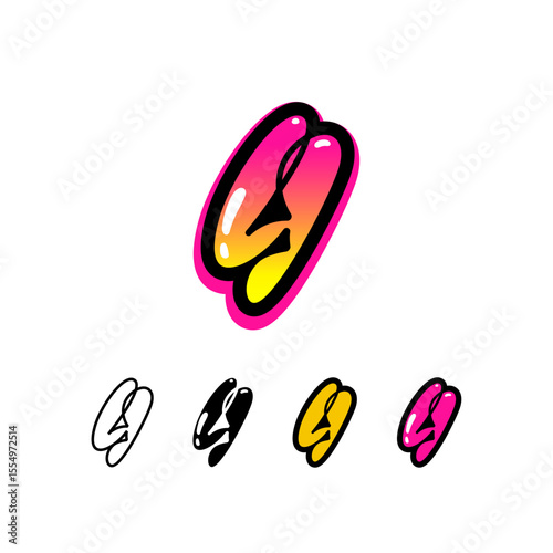 Logo number 4, graffiti numeral four, set of four different art sign for your brand name design, vector illustration 10 EPS