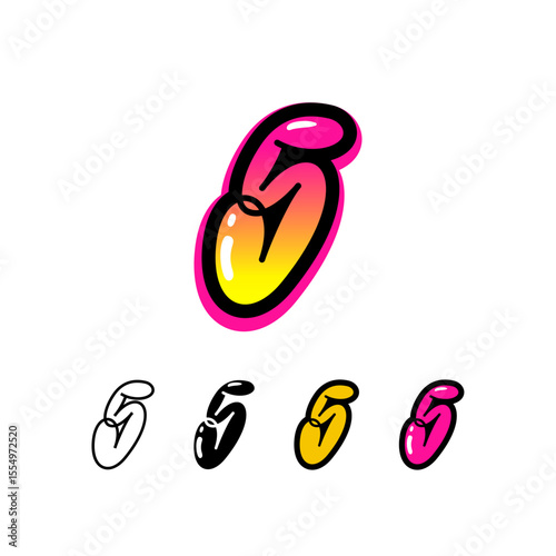 Logo number 5, graffiti numeral five, set of four different art sign for your brand name design, vector illustration 10 EPS