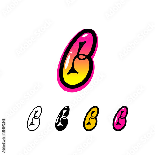 Logo number 6, graffiti numeral six, set of four different art sign for your brand name design, vector illustration 10 EPS