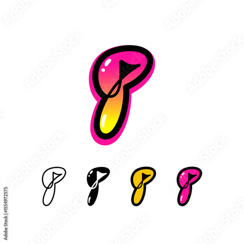 Logo number 7, graffiti numeral seven, set of four different art sign for your brand name design, vector illustration 10 EPS
