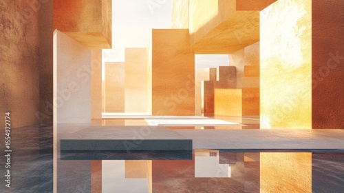 Modern geometric abstract room interior with colored light for minimal architecture design and visual photography inspiration scene
