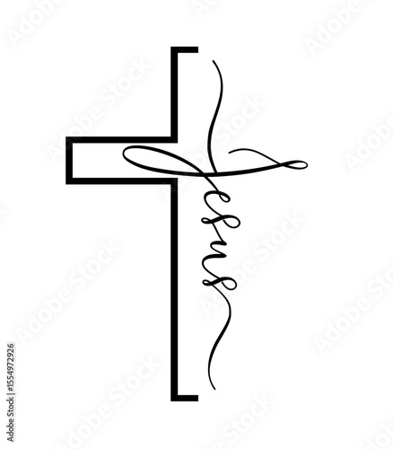 Jesus cross lettering, Christian t-shirt design. Jesus - word in black color with handwritten inscription. Vector illustration