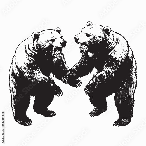 Two Wild Bears Fighting Fiercely in the Forest Over Their Territorial Dispute