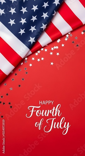 American flag stars and stripes with festive confetti white