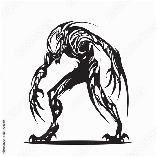 Mutant Vector.  Black and white Mutant Alien Monster Stock Illustrations on white background.