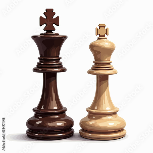 An elegant illustration of classic Staunton chess pieces, featuring a dark wood King and a light wood Queen, symbolizing strategic opposition and intellectual battle.
