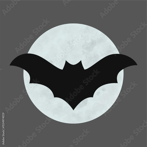 bat flying next to moon concept implying night darkness.eps
