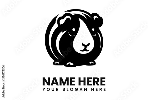 A stylized black and white guinea pig logo, with text below.