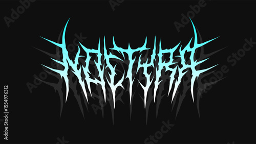 Noctyra vector typography in spiked metal-tribal style, dark and aggressive mood, perfect for band logos, t-shirt prints, stickers, or posters
