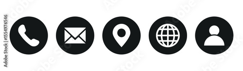 business icon set for company, phone, mobile, name, user, location, place, mail, website and message icon set, black and white icon vector business card all icon