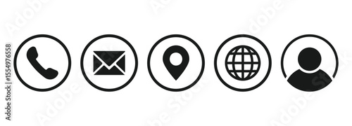 business icon set for company, phone, mobile, name, user, location, place, mail, website and message icon set, black and white icon vector business card all icon set