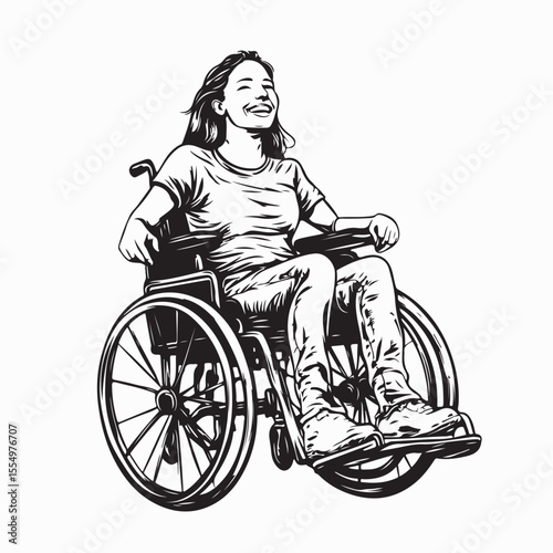 A disabled woman wheelchair sitting smiling image vector on white background.