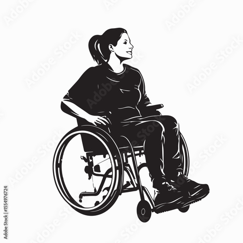 Disabled woman sitting in a wheelchair and smiling silhouette vector