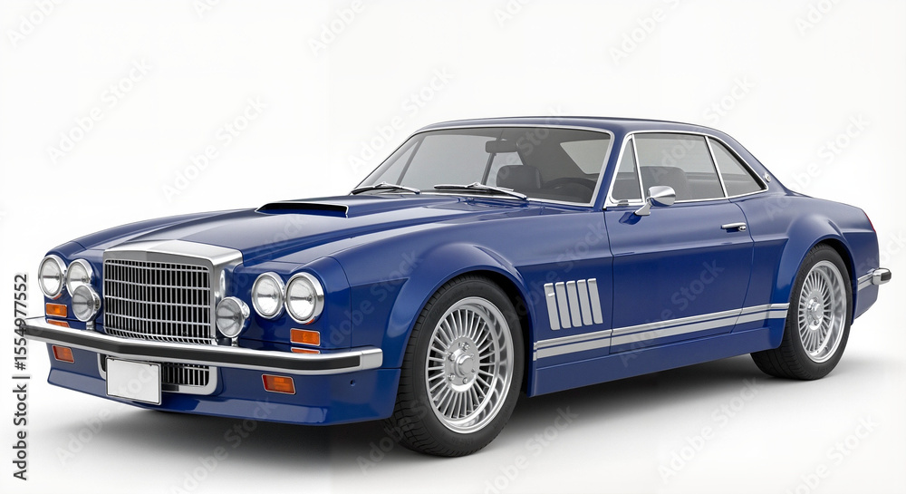 Fototapeta premium Classic blue sports car with sleek design on white background 
