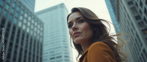 Caucasian Successful Businesswoman in Downtown New York City Extreme Close-Up