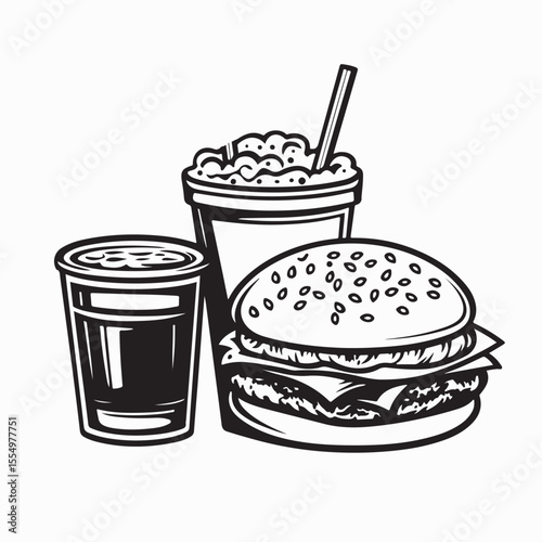 Burger and soft drink illustration Vector isolated on white background.
