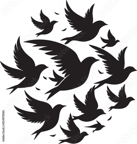 Flock of Birds Flying Silhouette