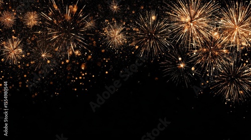 Stunning photo of gold fireworks on black background with copyspace.