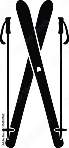 Silhouette Ski equipment skis crossed with ski poles Vector illustration
