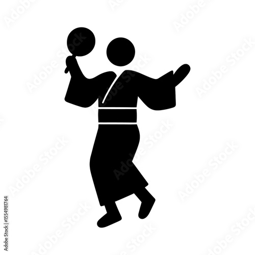 盆踊りを踊る人のシルエットアイコン｜Silhouette Icon of a Person Dancing Bon Odori
