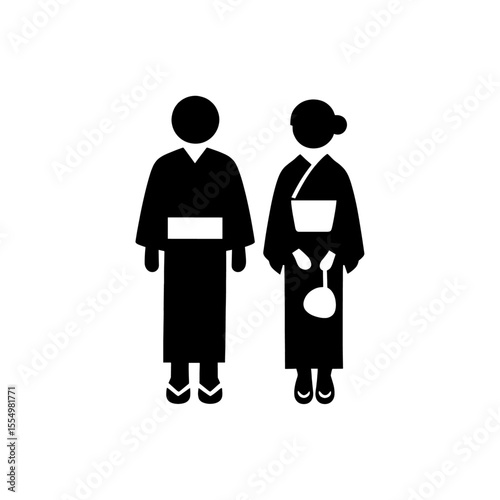 浴衣姿の男女シルエットアイコン｜Silhouette Icon of Man and Woman in Yukata