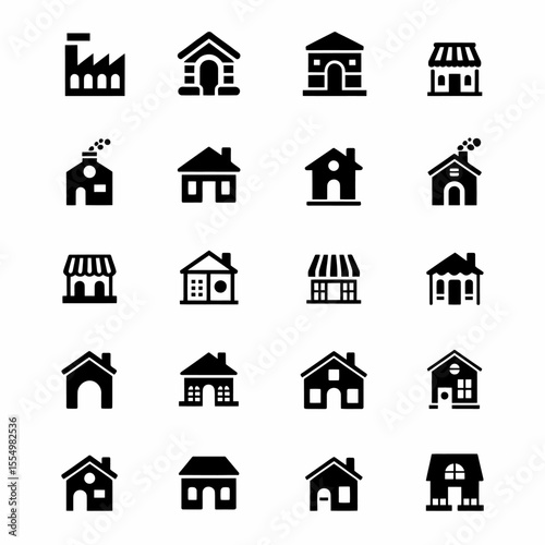 Collection of House and Building Silhouette Icons. Vector Real Estate Set