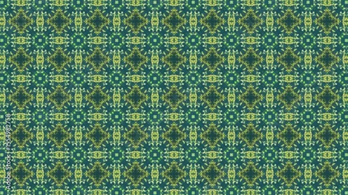 Harmonious kaleidoscope Patterns in teal and gold, Animated Abstract Geometric design background,