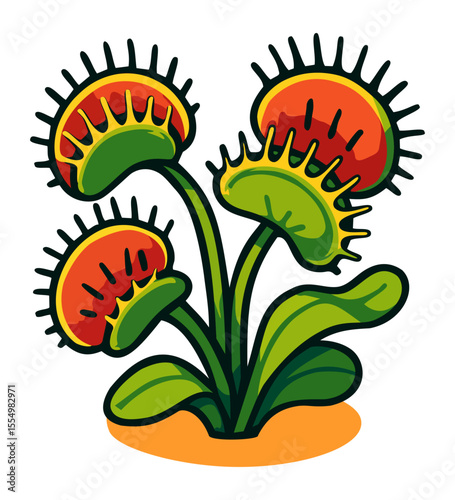Venus flytrap. Dionaea muscipula. Bright vector isolated illustration