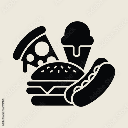 Fast food silhouette vector illustration set white background.