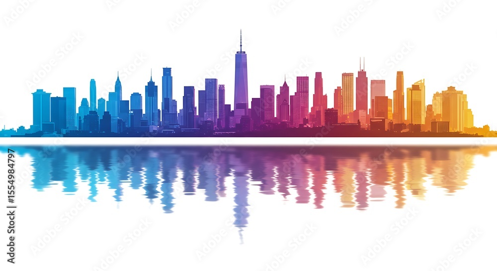 Obraz premium Colorful New York City Skyline Reflected in Calm Water