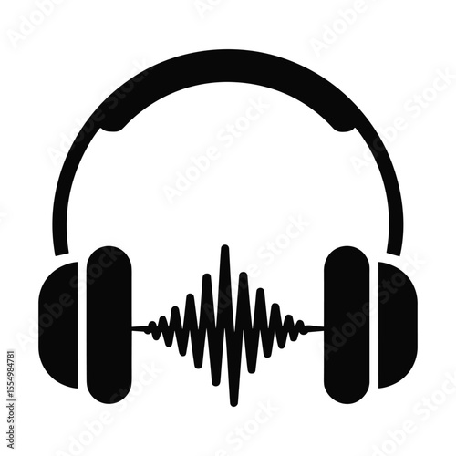 Sound Symphony: The stark contrast of a monochrome design showcases a pair of headphones, with a rhythmic sound wave at the core of audio bliss