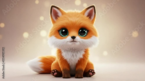 Cute Fox Sitting Still on Simple Background with Soft Lighting