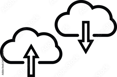 Cloud storage upload and download icons for digital data transfer