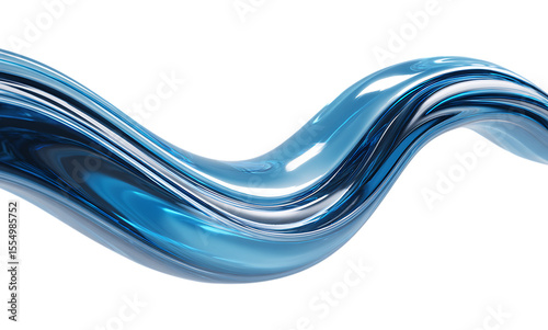 Abstract blue glass wave, a curved shape with light reflection on a transparent background. 3D rendering illustration of a modern, futuristic design element for a banner or poster.