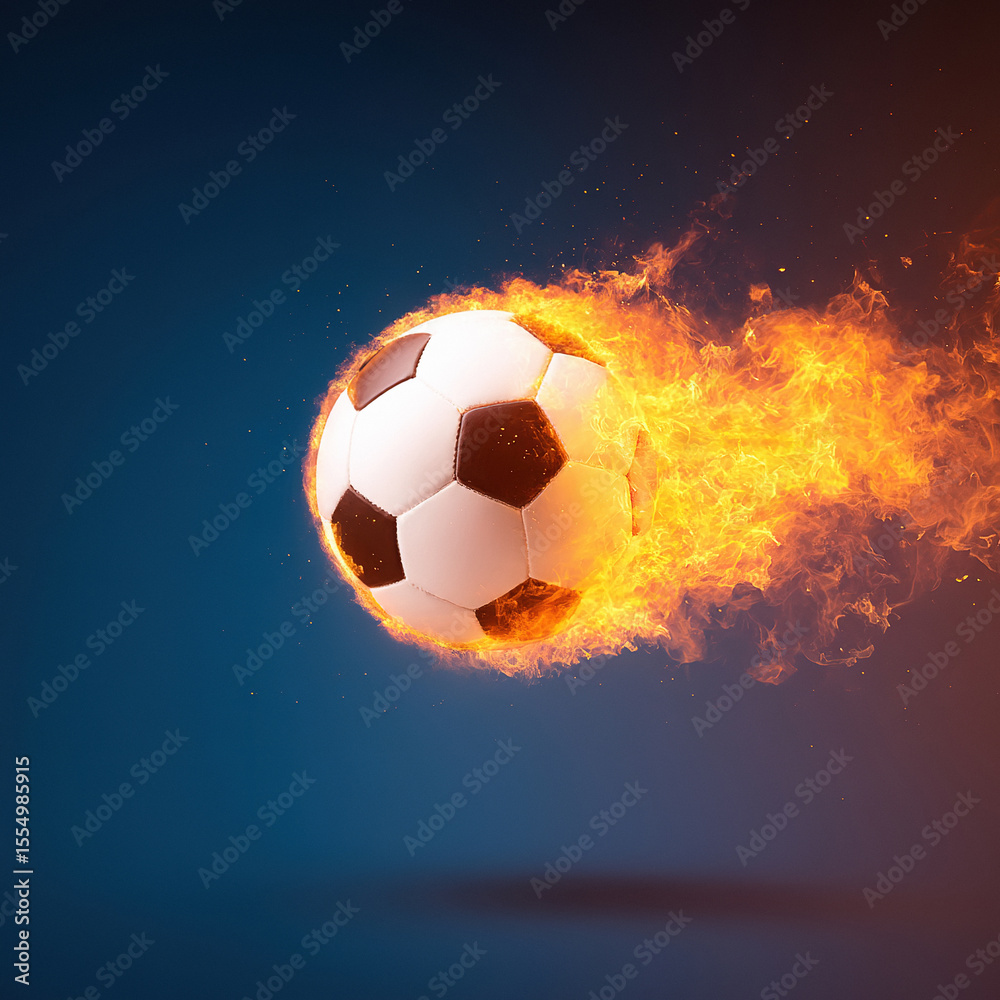 Fototapeta premium Soccer Ball in Fire on isolated background