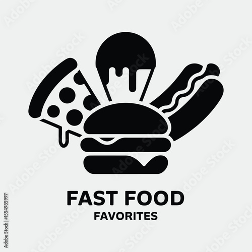Fast food silhouette vector illustration set white background.