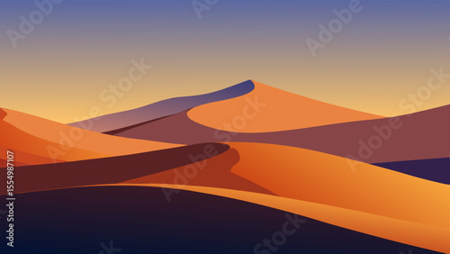 Stylized desert landscape with rolling sand dunes under a gradient sky
