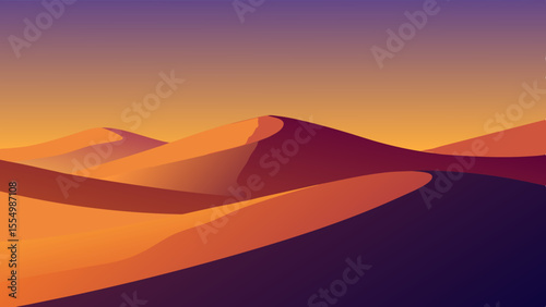 Stylized desert sand dunes under a gradient sky at sunset or sunrise