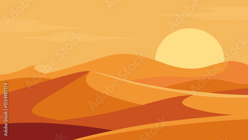 Stylized desert landscape with rolling sand dunes under a warm sun