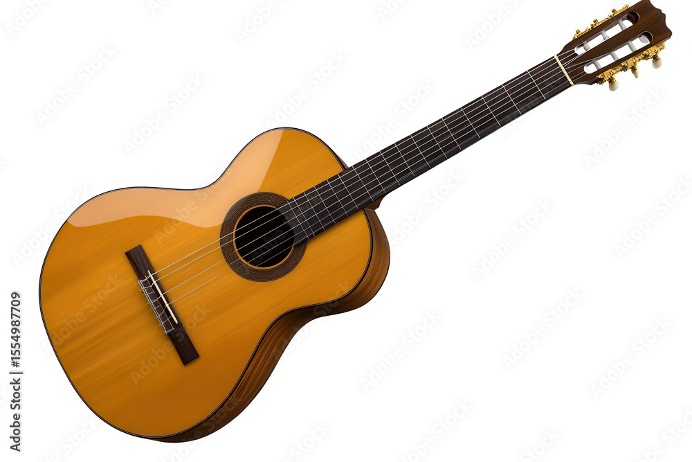 Obraz premium Acoustic guitar displayed on a transparent background showcasing its elegant design and craftsmanship for music enthusiasts and artists alike