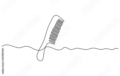 Hair care one continuous line drawing with color shapes, Single continuous line art of hair comb icon. One line art vector illustration, Hair comb continuous one line art, Hair combs single line icon.