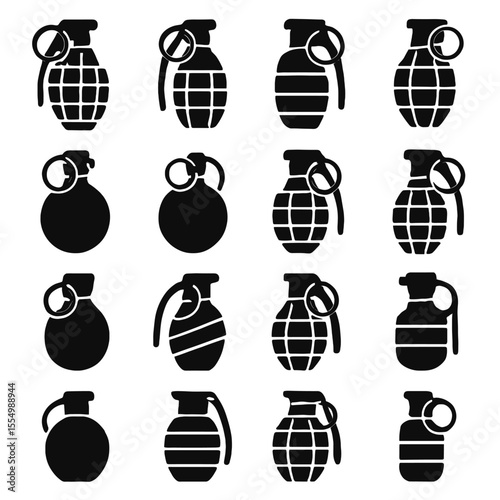Collection of Hand Grenade Icons in Various Styles