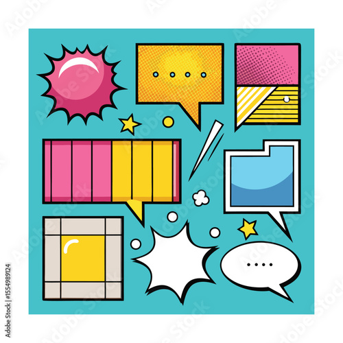 Comic Layout Elements with Panels and Exclamation Boxes