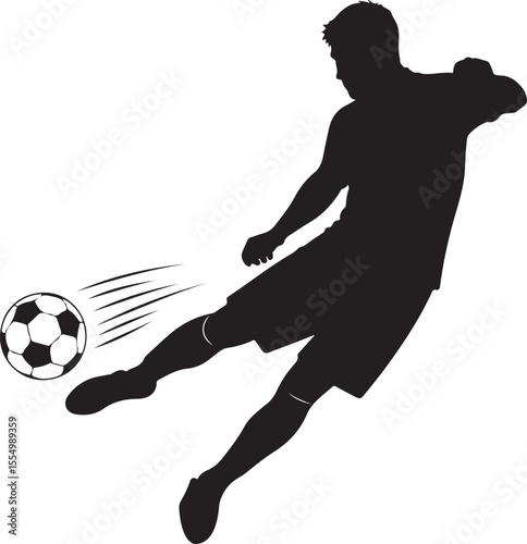Soccer player silhouette kicking ball in action illustration