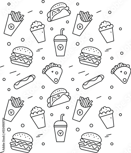 Fast food silhouette vector illustration set white background.