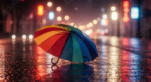 Wallpaper Mural Colorful umbrella on a rainy city street at night
 Torontodigital.ca